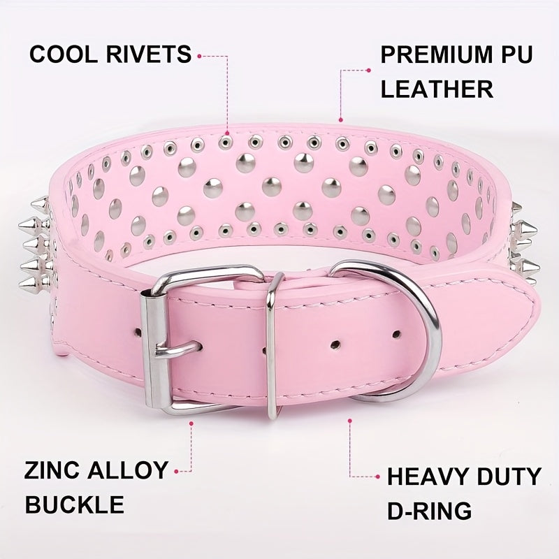 Spiked Dog Collar Faux Leather Mushroom Rivet Studded Adjustable Wide Punk Style for Pitbull Mastiff Bulldog Husky Rottweiler Medium Large Dogs M L 6 Colors
