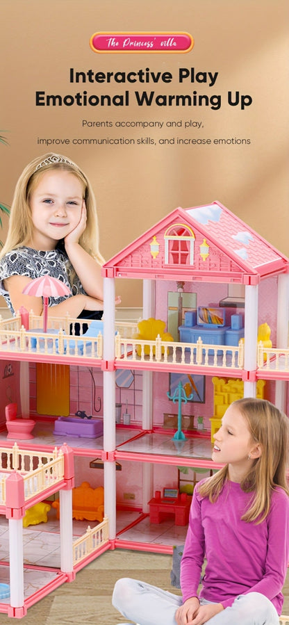 Princess Doll House Castle with Furniture & Accessories – Pink or Blue Mini Villa Playset 14 to 27 Rooms, Imaginative Play Logical Thinking Toy for Girls Ages 3+ Birthday Christmas Gift