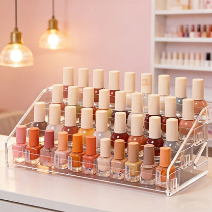 Acrylic Nail Polish Rack Holder 4-Tier Transparent Desktop Organizer Large Capacity Display Stand for Nail Studio Salon Home Vanity Countertop Bathroom Clear