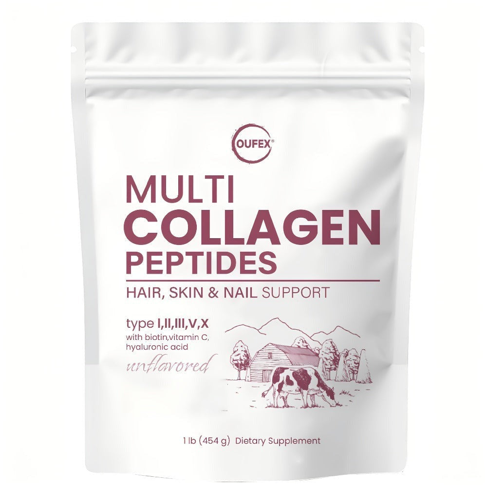 Multi-Collagen Powder Type I II III V X with Hyaluronic Acid, Biotin & Vitamin C - Hydrolyzed Protein for Skin, Hair & Nails - Unflavored 40+ Servings