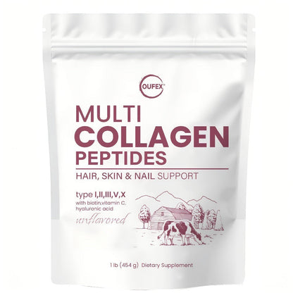 Multi-Collagen Powder Type I II III V X with Hyaluronic Acid, Biotin & Vitamin C - Hydrolyzed Protein for Skin, Hair & Nails - Unflavored 40+ Servings