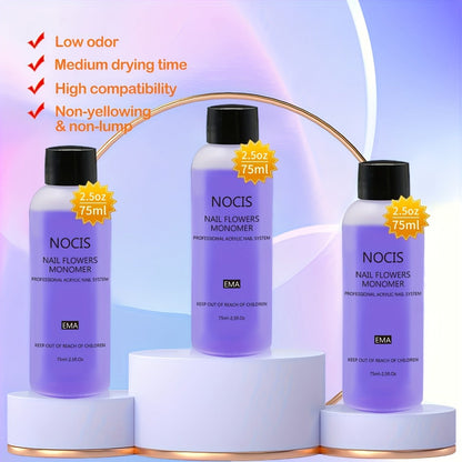 Odorless Acrylic Liquid Monomer Bulk Pack — Professional Crystal Clear Nail Extension Liquid 3pcs 2.54oz or 10pcs 75ml Salon & Home Acrylic Nail System Supply