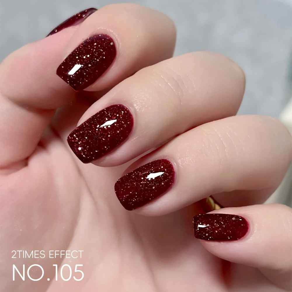 Explosive Glitter Gel Nail Polish 2pcs Shattered Flash Silvery Red – High Saturation Sparkle Long-Lasting Gel in Gilt Bottle, Christmas Holiday Salon Manicure Nail Art Gift for Women