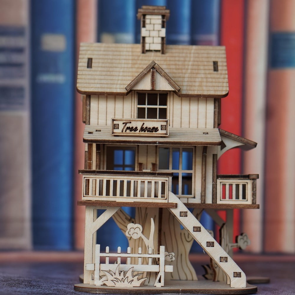 3D Wooden Puzzle Model Kit Forest Cabin – DIY Rustic Treehouse Building Set Interlocking Wood Blocks, STEM Brain Teaser Architecture Craft Gift for Adults Teens Home Office Decor