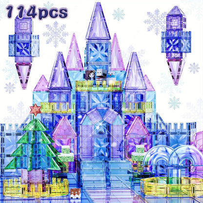 Magnetic Tiles Diamond Princess Ice Castle Theme 114 Pieces – STEM Building Set for Girls, Sparkling Magnetic Sheets for Creative Castle Play, Birthday Gift for Girls Ages 4 5 6 7