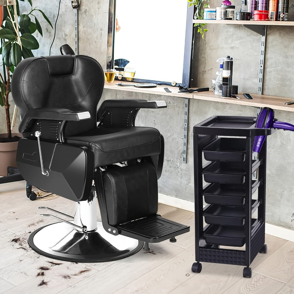 5-Drawer Salon Trolley Cart on Wheels - Professional ABS Rolling Beauty Storage Organizer for Hair Stylist Barber Spa Nail Tattoo Studio, 4 Swivel Casters, Stable Rack, Black