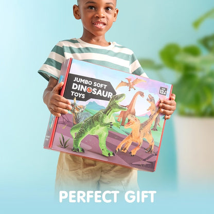Toddler Dinosaur Figures with Educational Book – 6 Jumbo Soft Realistic Dinosaur Toys for Toddlers 1+ Years, Learning Playset for Kids, Perfect Gift for Boys & Girls, Christmas & Birthday Toys