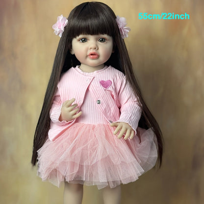 Standing Reborn Baby Doll 22 Inch Full Soft Vinyl Body Princess Girl with Glued Wig Acrylic Eyes ASTM EN71 Certified – Lifelike Newborn with Clothes Magnetic Pacifier Bottle Birth Certificate Gift for Kids