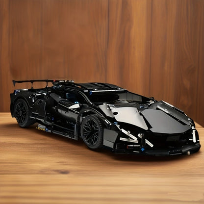 Black Supercar Building Blocks Set 1288 Pcs Limited Edition – Openable Hood Trunk Functional LED Headlights Realistic Engine Advanced Assembly Model Kit Adults Teens Birthday Christmas Gift