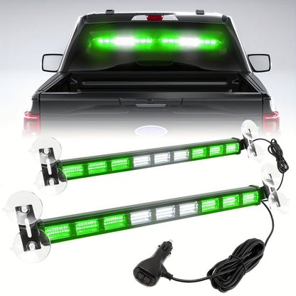 Upgrade Switchable 4 Colors Light Bar with 27 Flashing Patterns Advisor Light Bar 162 Leds Windshield 2in 1 Visor Lights with Take Down with The Dual Switch Car Plug for Trucks Construction Vehicles 12-24V