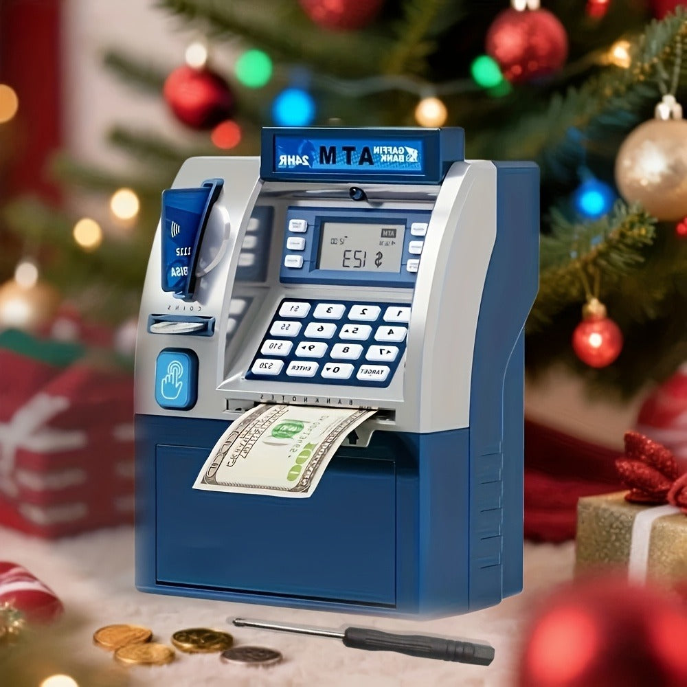 Electronic ATM Kids Piggy Bank with Password – Banknote & Coin Savings Bank for Boys Girls, Birthday Gift, Christmas Gift, Interactive Money Bank Toy, Black & Blue