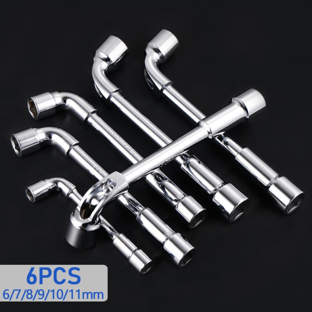 Hex Socket Wrench Set 6-Piece – L-Shaped Elbow, Mirror Perforated & Double-Head Pipe Wrench Combo Kit | Automotive, Plumbing, Mechanic & DIY Workshop Repair Tool