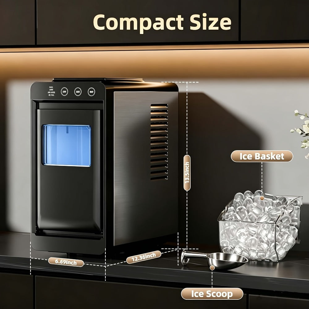 Countertop Ice Maker – 26 Lbs in 24 Hours, Selectable Ice Size, Internal Lighting, Self-Cleaning Portable Ice Machine with Basket & Scoop, Compact Design for Home, Kitchen & Office Use