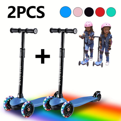 Kids 3-Wheel Scooter 2-Pack Light-Up Wheels Adjustable Height Lean to Steer, Wide Deck