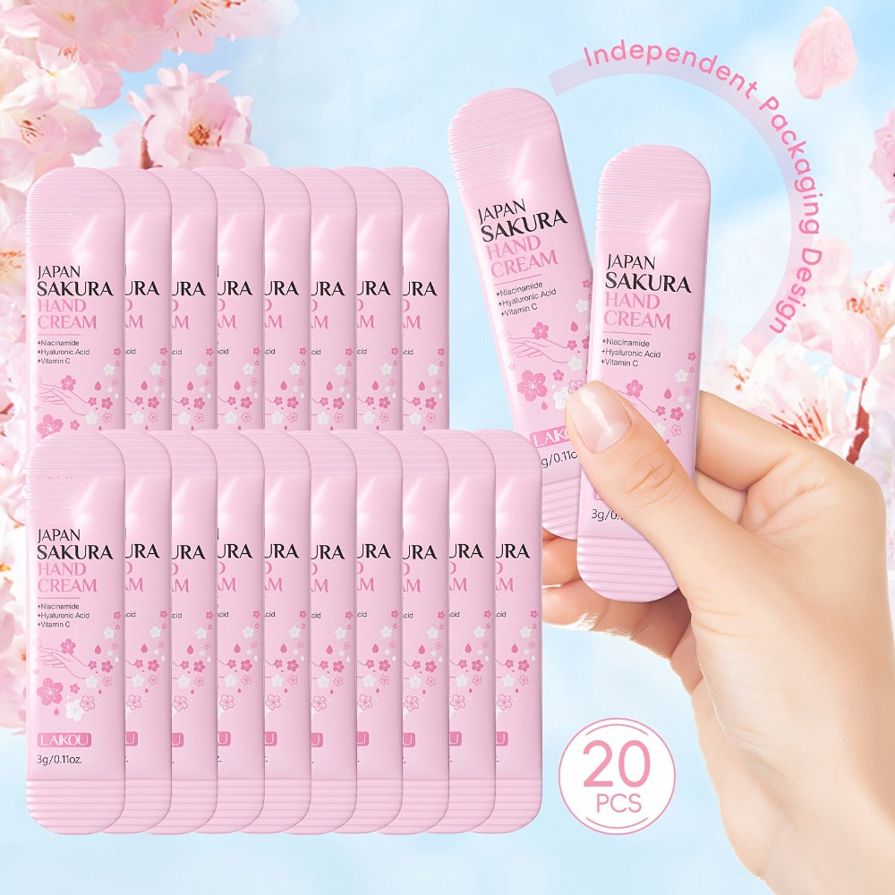 Hand Cream Bulk Pack 20pcs Cherry Blossom LAIKOU Japanese Vitamin C & Glycerin Moisturizing – Deep Hydration for Dry Skin, Nourishing Hand Lotion Mini Travel Size Gift Set for Women
