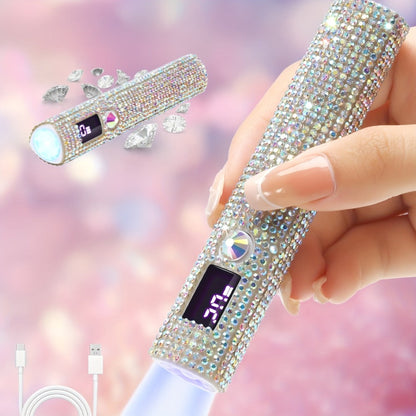 Portable LED Nail Lamp Rhinestone Design USB Rechargeable 365+405nm Quick Dry Gel Curer 20s 60s Timer LCD Display Wireless Nail Dryer for Hands Feet Home Travel Gift Women