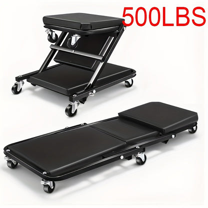 [New Gift for Husband] Mobile Auto Repair Bench (Sold Independently), 36 Inch, Foldable Z-Crawler 2-In-1 Crawling Suit, 300 Pound Capacity, Adjustable Roller Coaster Rolling Folding Car Crawling Suit, New Gift for Husband, With 6 2.5-Inch Wheels, Suitable