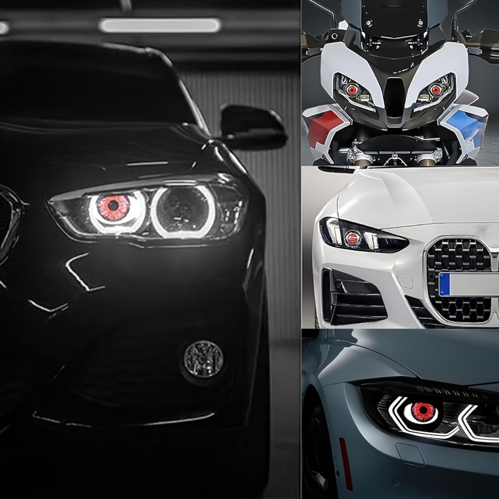 LED Demon Eye Lights 6-Mode Adjustable Dynamic Devil Eyes with Lens 12V Off-Road Atmosphere Lighting Kit Car Mod Automotive Decoration Headlight Projector Accent Light