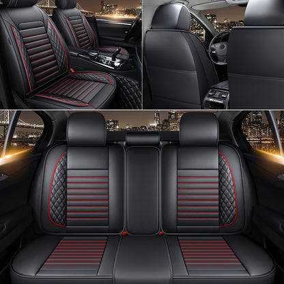 5 Seat Premium Faux Leather Car Seat Cover Full Set Universal Waterproof Front Rear Cushion Protector Interior Decor 4 Season Use for Most Sedan Pickup Trucks Hatchbacks Suv Crossovers