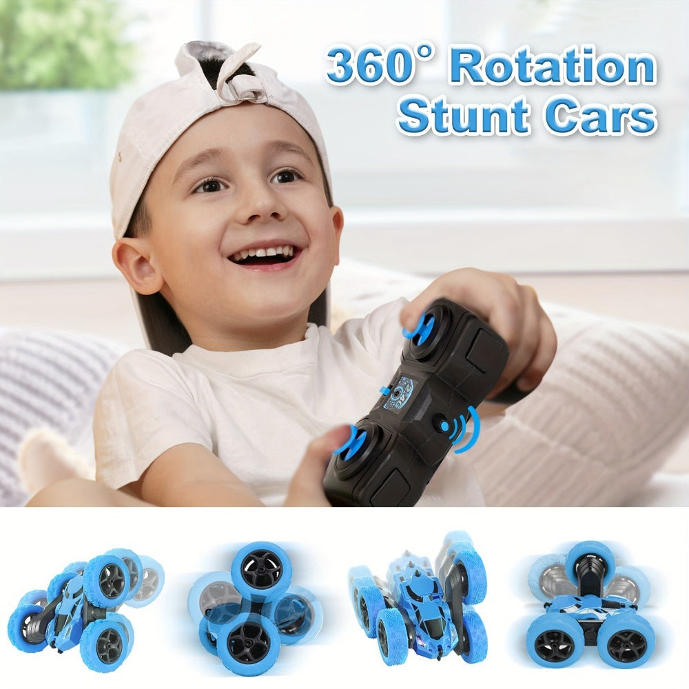 RC Stunt Car Double Sided 360 Degree Flip Remote Control Car with LED Headlights & 1400mAh Rechargeable Battery – 2.4GHz Rotating Drift Trick Car for Kids Ages 6+, Birthday Christmas Gift Boys Girls Blue Pink Orange