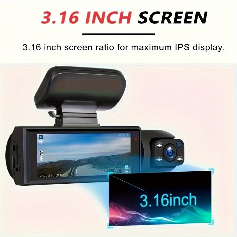 1080P Dual Camera, Dash Cam for Cars, Front And Inside, Car Camera with IR Night Vision, Loop Recording, Wide Angle Car DVR Camera with 3.16 Inch IPS Screen, Dual Lens Car Dashboard Video Cam, Without Battery