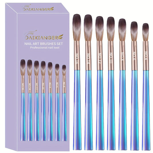 Nail Art Brush Set 7Pcs Aurora Blue Handle – Professional Acrylic Gel UV Nail Painting Brushes for Sculpting Dotting Liner Drawing & Extension Building, Formaldehyde-Free Bristles for Salon & Home DIY Manicure