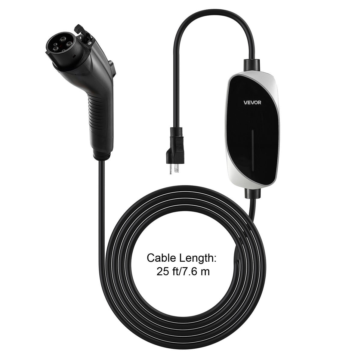 VEVOR Level 1&2 EV Charger, 16 Amp, Electric Vehicle Portable Charger with 25 ft Charging Cable, 120V-240V, NEMA 6-20P Plug NEMA 5-15 Adapter, LED Indicator, Home Car Charging Station for SAE J1772 EV