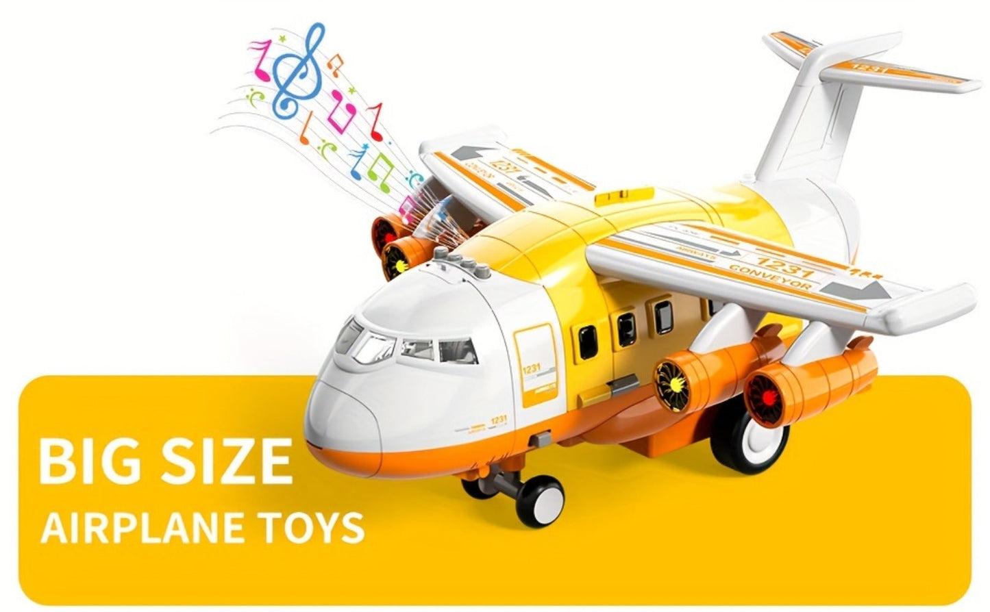 Jumbo Transport Airplane Toy for Kids with 10 Cars & Spray Mist, Cargo Plane Playset Toddler Boy Girl Birthday Gift Ages 3+