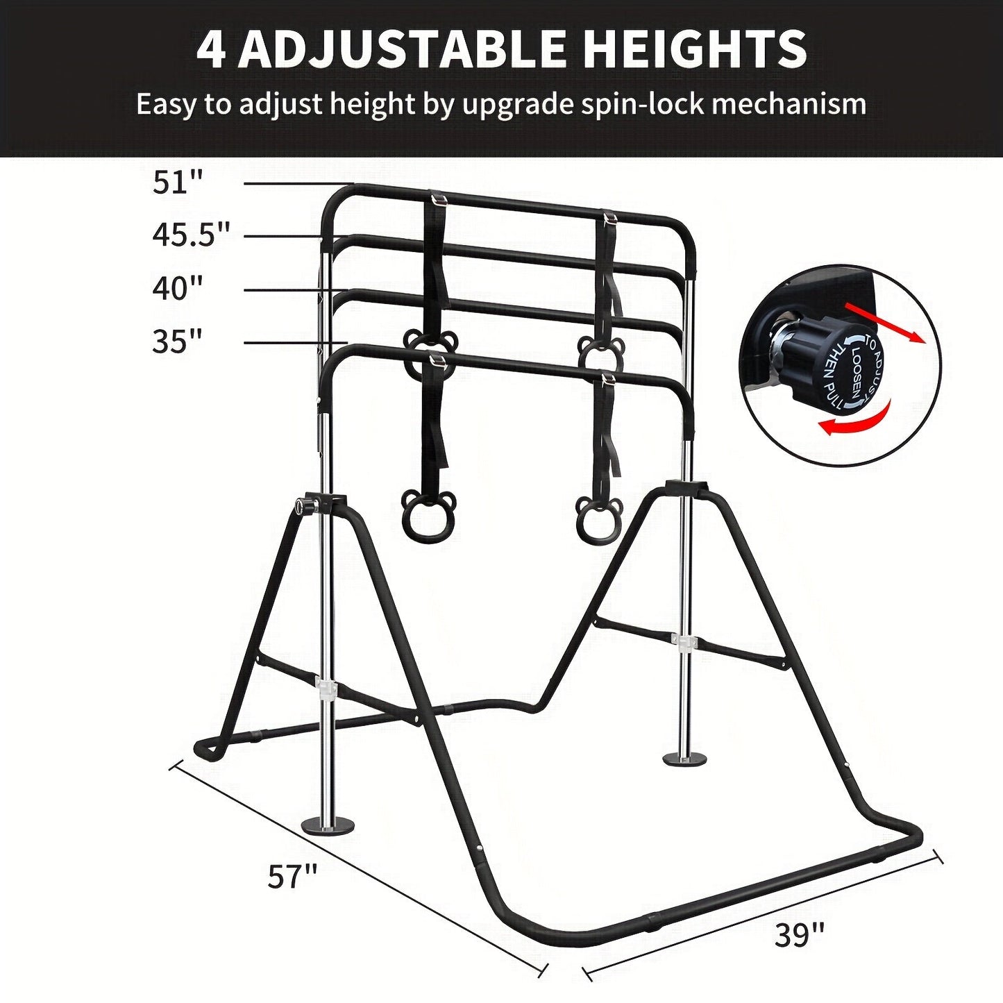 Adjustable Gymnastics Pull-Up Bar for Kids & Teenagers – Height Adjustable Horizontal Bar for Indoor Outdoor Home Use, Strength Training & Fitness Exercise Equipment, Green & Yellow