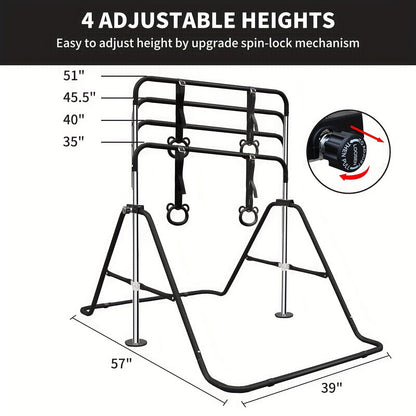 Adjustable Gymnastics Pull-Up Bar for Kids & Teenagers – Height Adjustable Horizontal Bar for Indoor Outdoor Home Use, Strength Training & Fitness Exercise Equipment, Green & Yellow