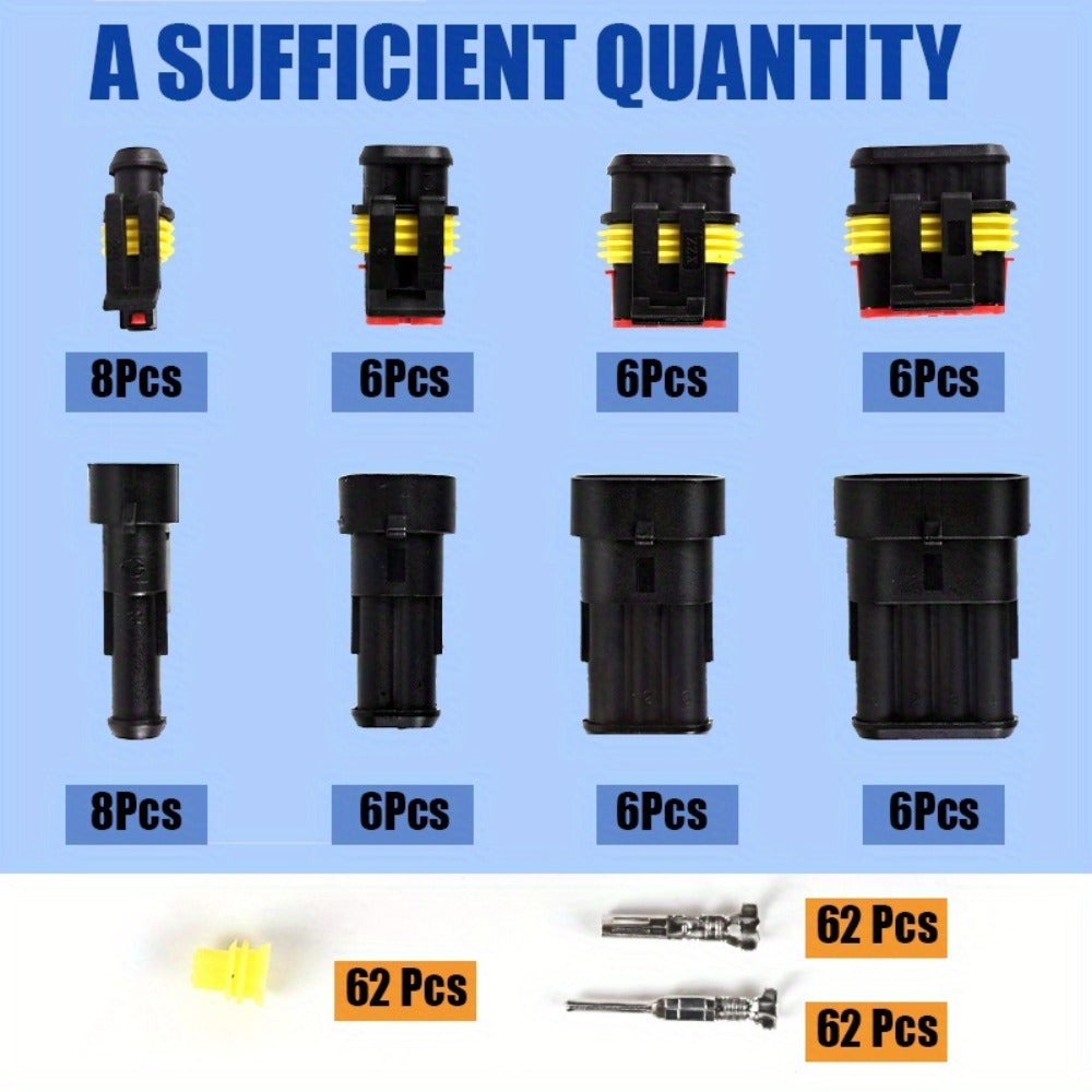 Automotive Electrical Connector Terminal Kit 355PCS - 1/2/3/4 Pin Wire Plug Set for Car Repair, Wiring Harness & Electrical Maintenance, Universal Fit