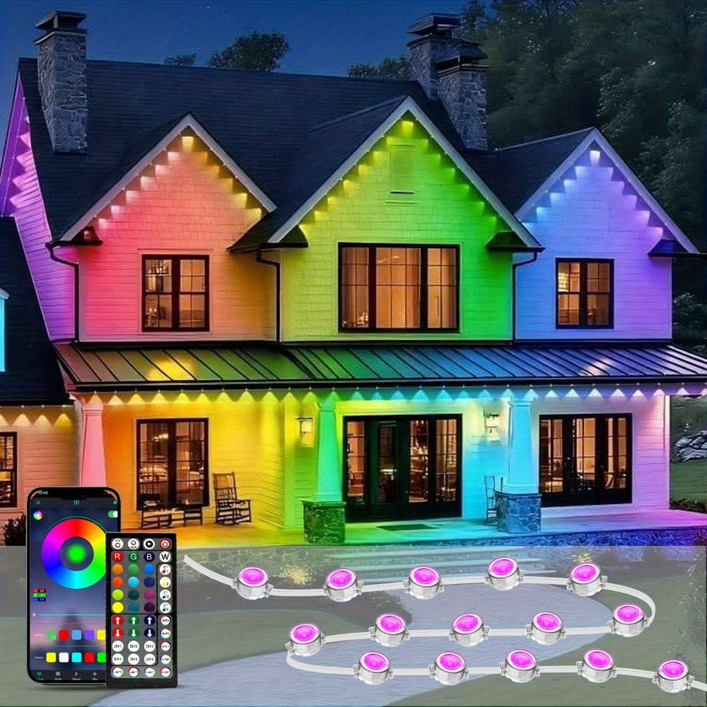 Permanent Outdoor Lights RGB LED Eave Lights with App & Remote Control, IP67 Waterproof, Music Sync, Timer, Triangular Lens Effect, for Christmas Halloween Holiday Everyday Accent Lighting – 15ft to 500ft