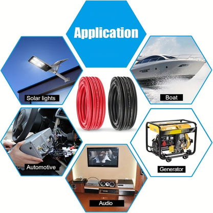 8 AWG OFC Copper Wire Cable Red & Black Set 8 Gauge Welding Cable for Automotive Battery Marine Generator Solar Wiring - 3FT or 10FT Options