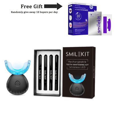 Blue Light Teeth Whitening Kit with 16-Point LED Accelerator, Wireless Whitening Device, 4 Gel Pens & Shade Guide, Natural Stain Removal for Coffee Wine Tobacco, Home Use