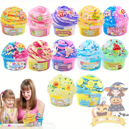 Slime Kit for Girls Boys 12 Cups – Fruit Color Fluffy Slime Making Set with Bull Glue & Mixed Mud, DIY Soft Slime Party Favor Kit, Creative Sensory Toy Gift for Kids Ages 6+