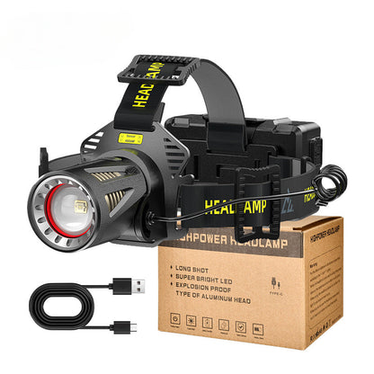 XHP360 Rechargeable Headlamp 3 Modes Sensor 90° Tilt Power Bank Type-C 3x18650 Zoomable Head Torch for Fishing Camping Hiking