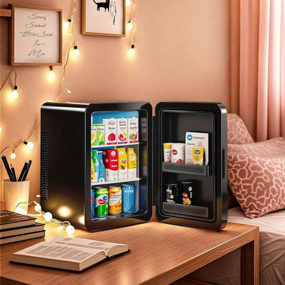 Mini Fridge with Glass Front Door 15.8QT/23.3QT - Portable Cooler and Warmer AC/DC 12V, Small Refrigerator for Bedroom, Office Desk, Car, Dorm, Skincare, Beauty & Makeup, 4 Colors