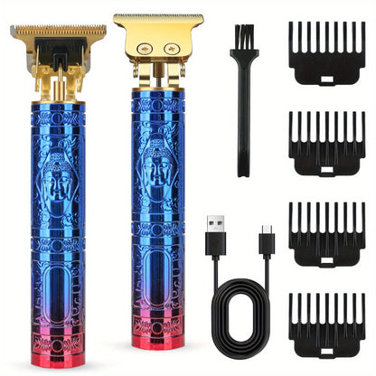Cordless Hair Clipper for Men - Alloy Golden T-Blade, 4 Guide Combs, 120 Min Runtime, USB Rechargeable, Low Noise Constant Speed Motor, Skin-Friendly Fade & Carving Barber Trimmer