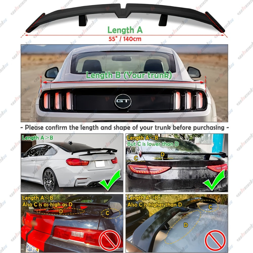 Universal Rear Spoiler Wing 54 Inch – ABS Pro Style Trunk Lid Spoiler, UV-Resistant, Fits Honda Toyota Subaru BMW Dodge Sedan Hatchback Coupe, 3 Colors