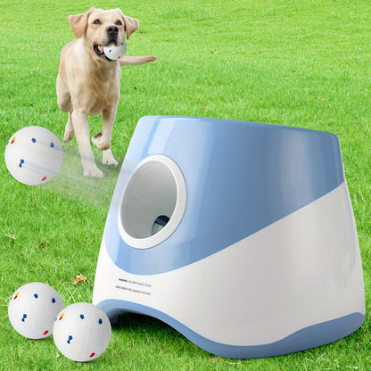 Dog Ball Launcher Automatic - 3-Speed Adjustable Ball Thrower Machine with 3 Chew-Proof Tennis Balls, Safe Low Voltage Under 36V, Indoor and Outdoor Dog Training Toy for Puppies and Active Dogs