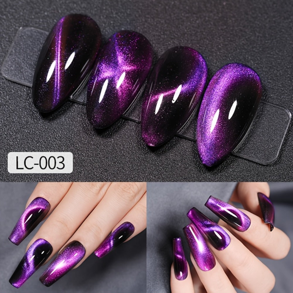 Cat Eye Gel Nail Polish Magnetic 8pcs Aurora Glitter Black Crystal Semi-Permanent — 3D Light-Shifting Nail Art Gel No Base Color Required 0.24oz LED UV Salon Home Manicure