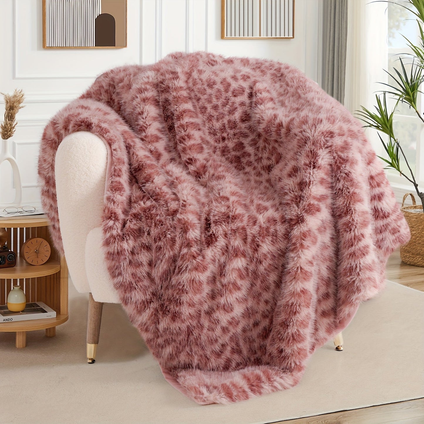 Faux Fur Throw Blanket 1060GSM Luxury - Super Soft Reversible Plush Mink Blanket for Bed Couch Sofa, Oversized Heavy Weight Cozy Blanket, Leopard Animal Print & Solid Colors, Throw & Twin Size