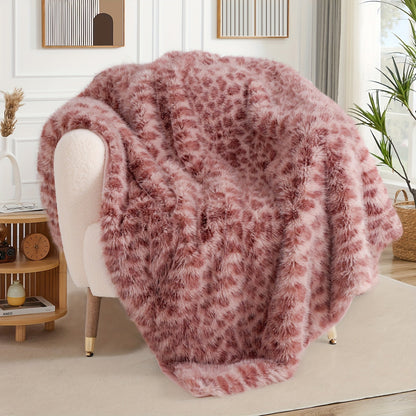 Faux Fur Throw Blanket 1060GSM Luxury - Super Soft Reversible Plush Mink Blanket for Bed Couch Sofa, Oversized Heavy Weight Cozy Blanket, Leopard Animal Print & Solid Colors, Throw & Twin Size