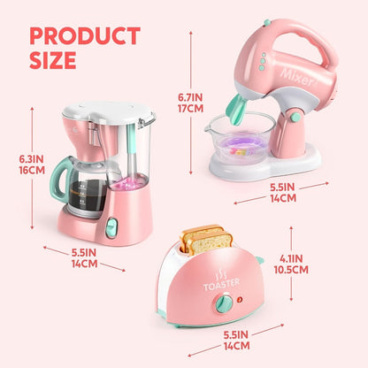 Kids Play Kitchen Toy Set with Realistic Coffee Maker, Toaster & Blender – 26PCS Pretend Play Kitchen Appliances for Toddlers Ages 3+, Role Play Cooking Toys, Birthday Christmas Gift for Girls Boys