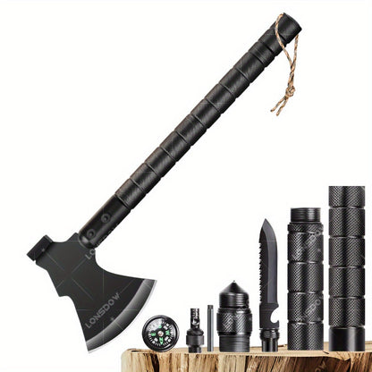 Multi-Tool Survival Hatchet with Hammer, Flint Fire Starter & Protective Sheath – Durable All-Purpose Axe for Camping, Hiking, Fishing, Gardening, Home Improvement & Vehicle Emergency Preparedness