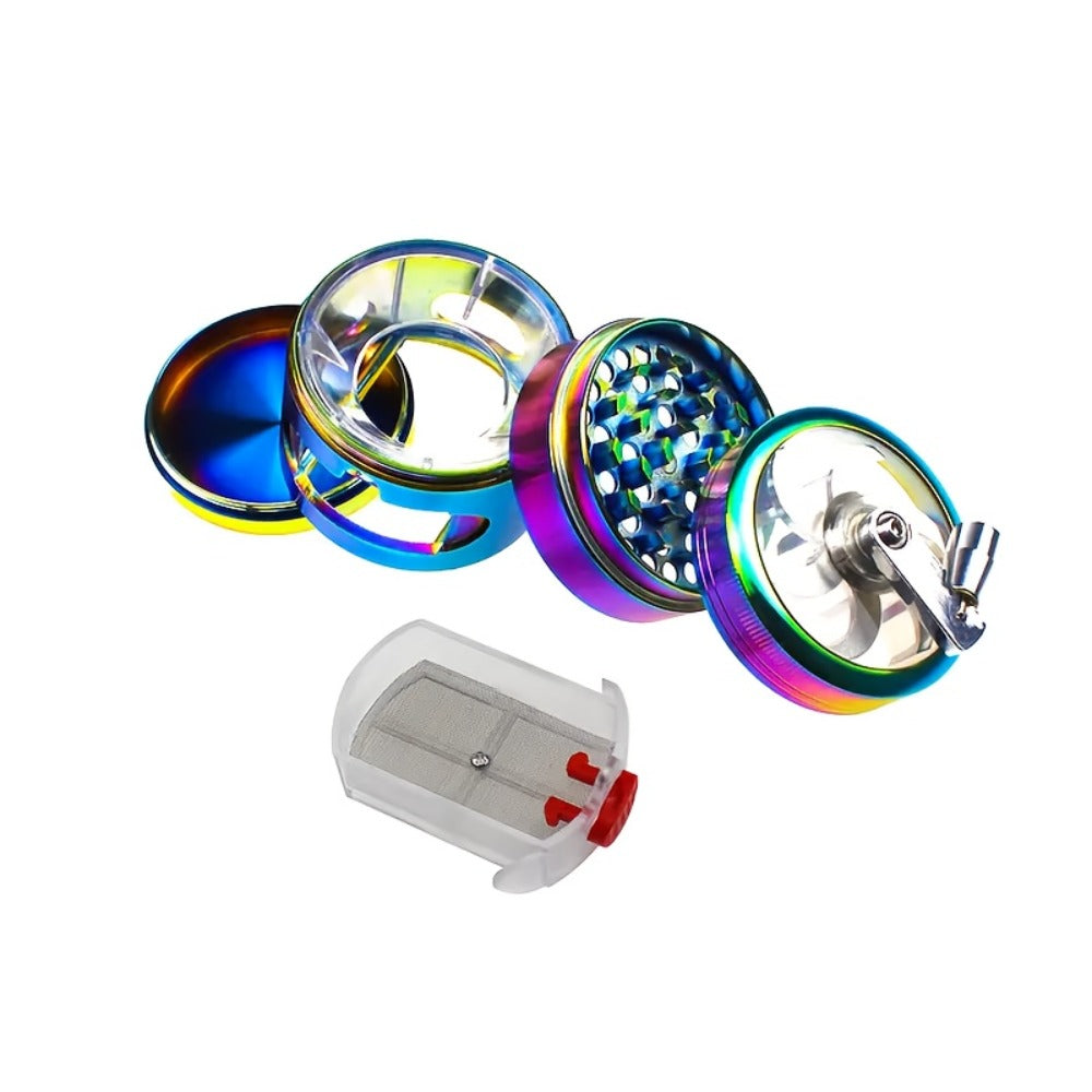 Spice Grinder 4-Layer Hand Crank Metal Herb Grinder – Colorful Rainbow Multifunctional Spice Crusher for Kitchen, Manual Spice Mill, Kitchen Gadget Gift