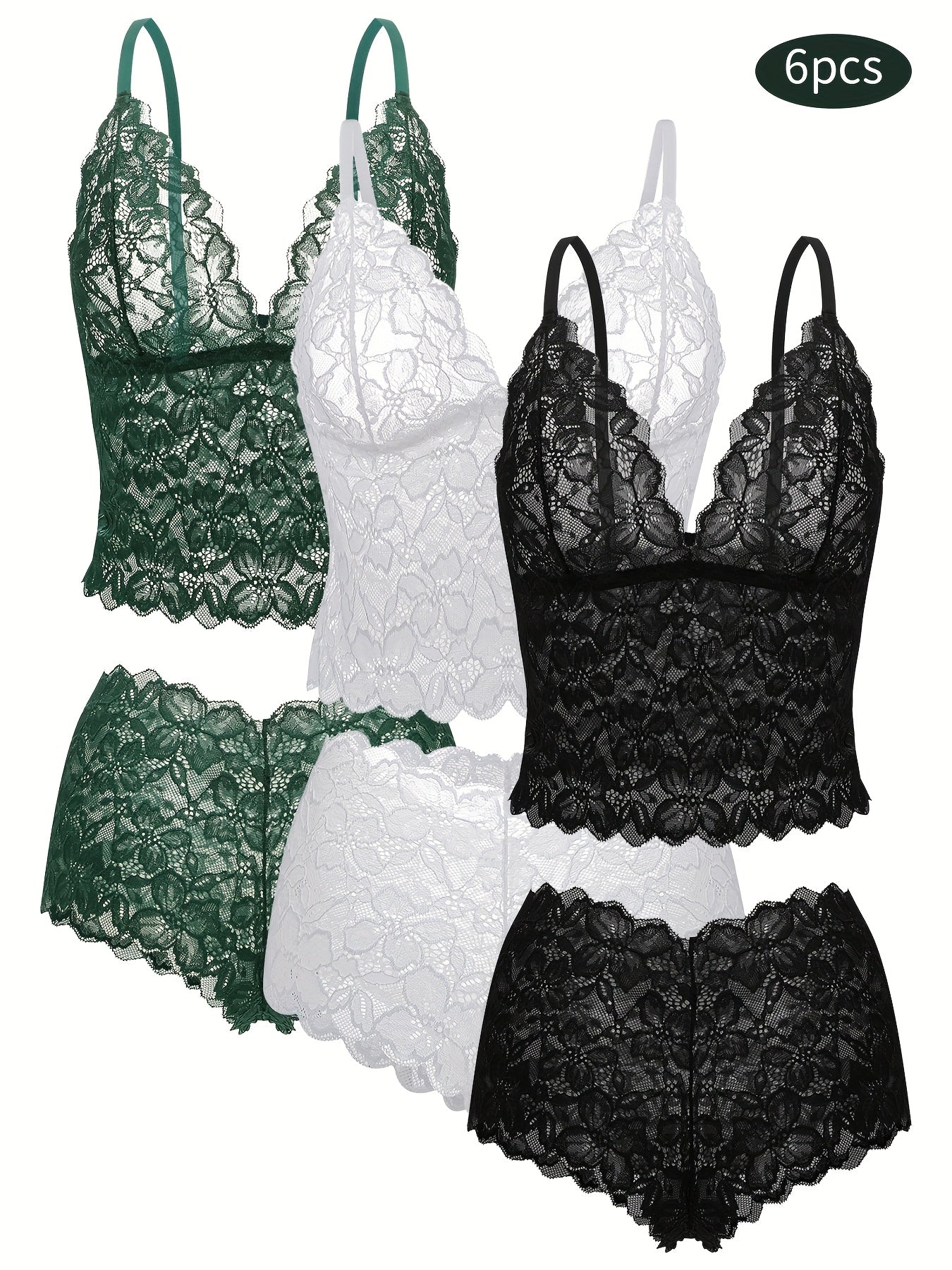 6-Pack Women's Bra and Panty Lingerie Set - Floral Lace Coordinated Style
