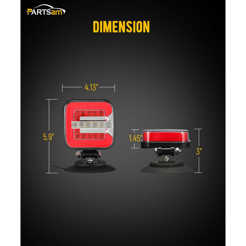 Partsam Wireless LED Trailer Light Kit, Square Portable Magnetic Stop Turn Reverse License Towing Tail Lights with Metal Bracket 7-Pin Plug for Trucks Trailers 12-24V