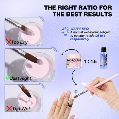 Complete Acrylic Nail Art Kit with Glitter — Pink Clear White Acrylic Powder 12 Color Glitter Powder Nail Liquid Clippers Full Tool Set All-in-One Manicure Gift for Nail Lovers