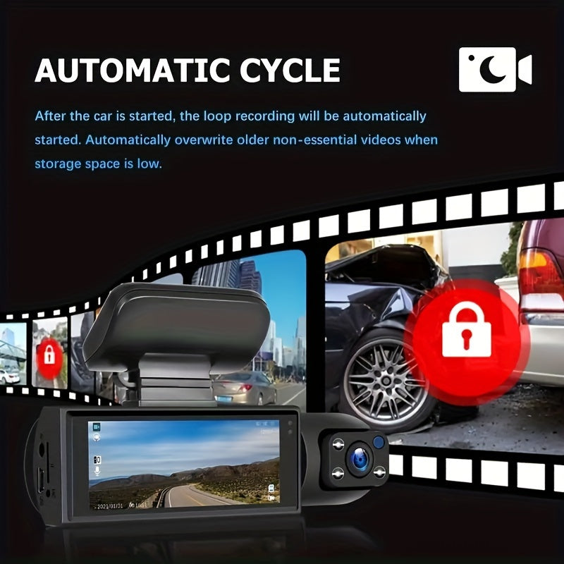 BCUOZ Dual Lens/Four Lens Car Additions 1080P Dashcam, 1080P Front And 720P Inside/Left/Rear Cameras, Adjustable Multi-Angle, 3.16-Inch Display, Infrared Night Vision, Wide Angle, Loop Recording, 12-24V Car Plug